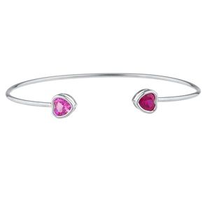 Pink Sapphire & Ruby Heart Bezel Bangle Bracelet